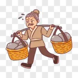 卡通手绘古人挑扁担干活免抠元素pngpsd手绘卡通二十四孝儿童插画风