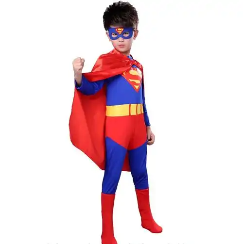 万圣节儿童服装超人披风衣服男童长袖紧身衣斗篷套装男女孩演出服