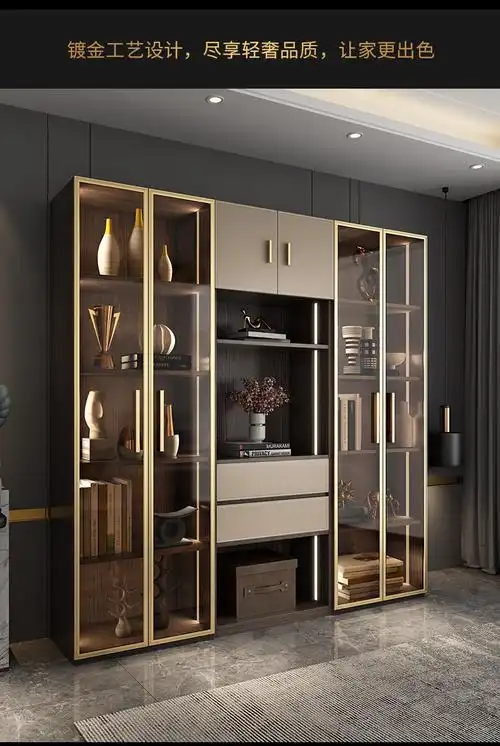 实木书柜轻奢简约现代玻璃门落地置物柜家用书房全墙展示柜大书橱15米