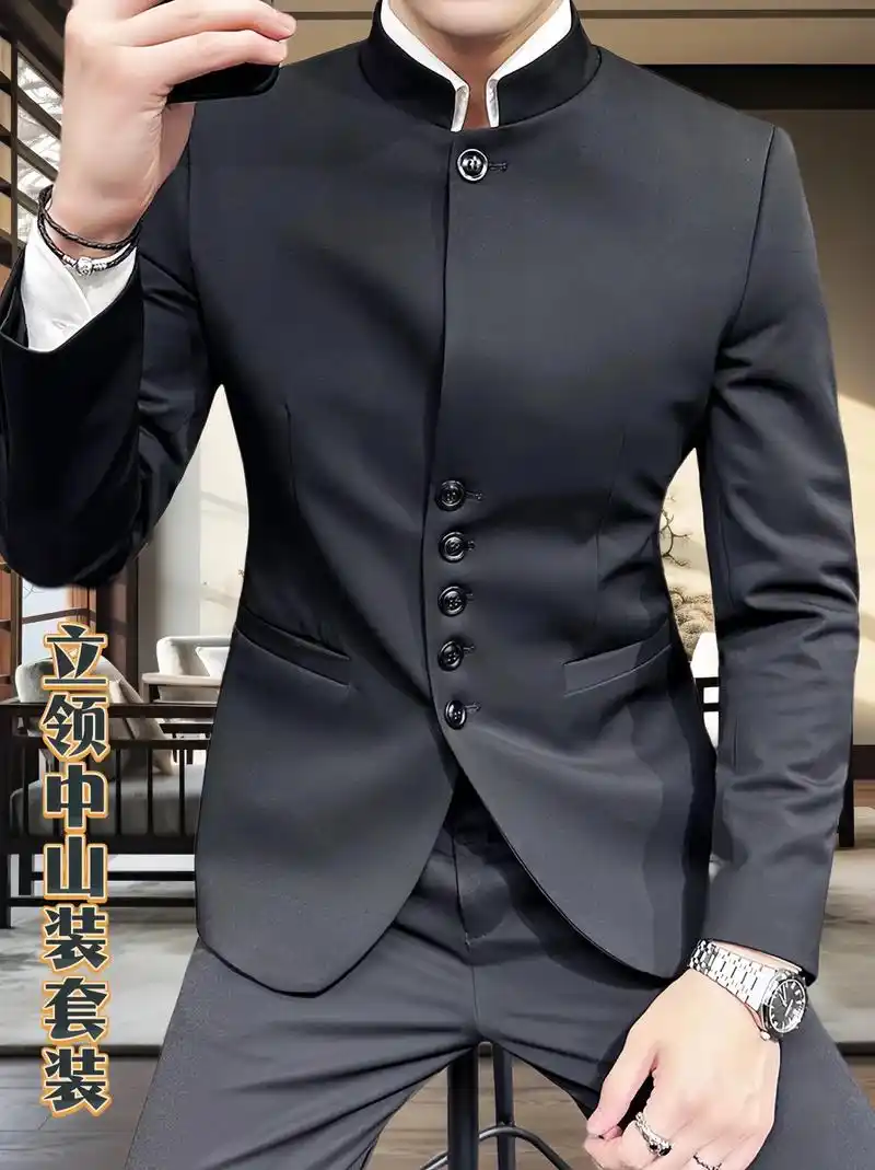 痞帅男装一整套西装套装,立领设计更显 - 抖音