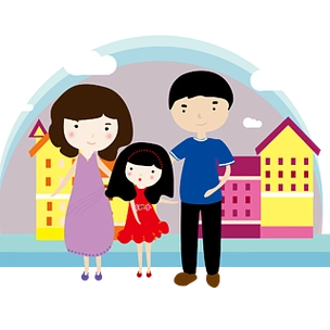 卡通其乐融融的一家三口