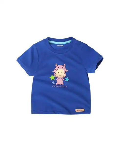 中性蓝色卡通摩羯座短袖t恤