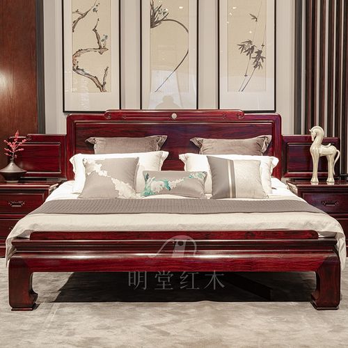 明堂红木家具血檀(学名:染料紫檀)大床双人床明清古典主卧中式实木床