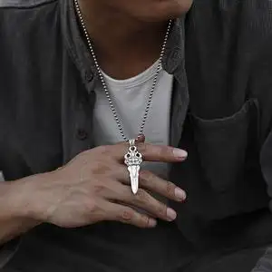 999足银睚眦降魔宝剑项链男士复古霸气个性吊坠纯银饰品辟邪挂坠