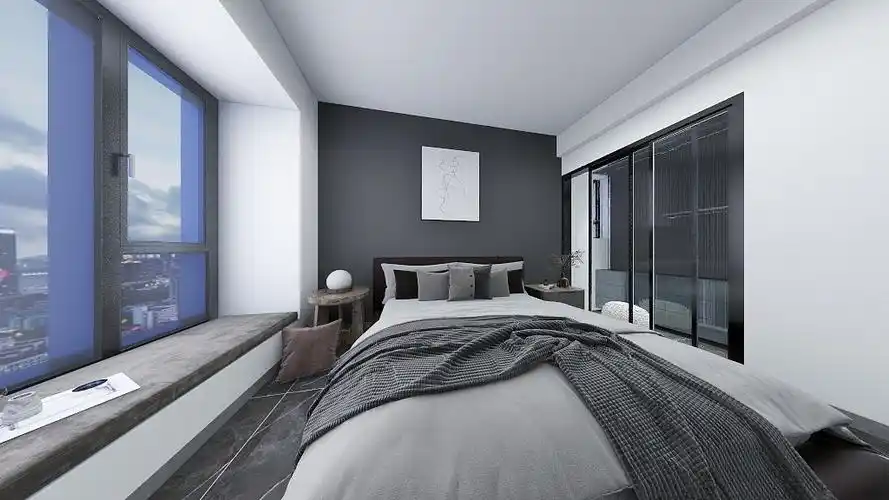 房间墙面采用太空漫步灰色墙漆,显得整个房间有层次.