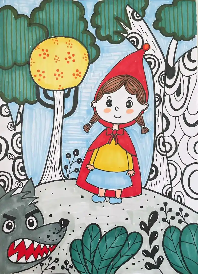 小红帽与大灰狼的故事画#画画 # - 抖音