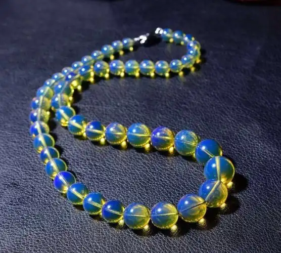 顶级多米尼加5a天空蓝蓝珀项链晶体通透珠润多