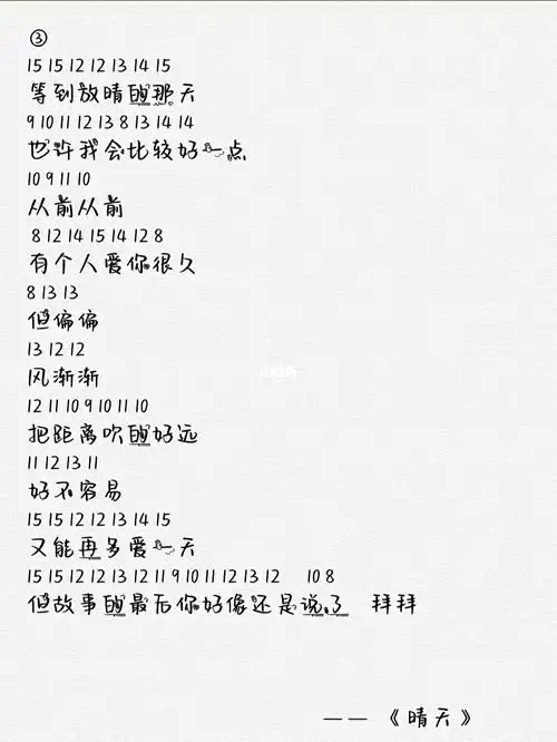 光遇琴谱《晴天》