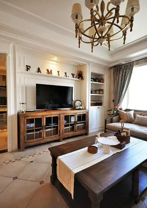 美式装修设计客厅电视背景墙效果图_土巴兔装修效果图