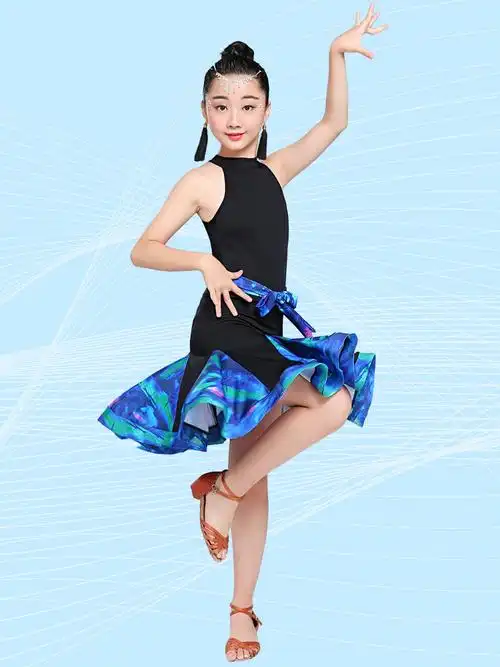 新款专业女童拉丁舞演出服练功服舞蹈服比赛服儿童考级跳舞裙蕾丝