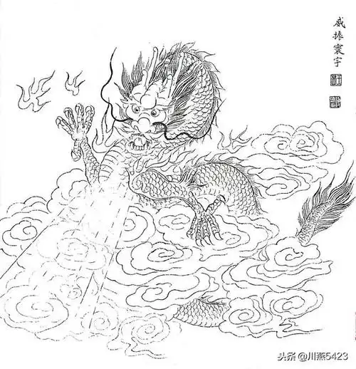中国龙 工笔线描
