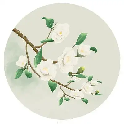 手绘古风山茶花草元素古风花鸟元素