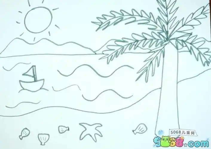 幼儿简笔画南京风景区儿童简笔画作品海边风景简笔画欣赏儿童夜晚风景