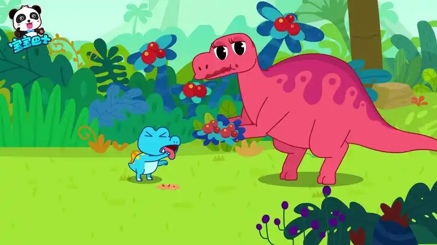 宝宝巴士恐龙世界2,小棘龙饿了,了解恐龙不同食性:食肉,食草,杂食