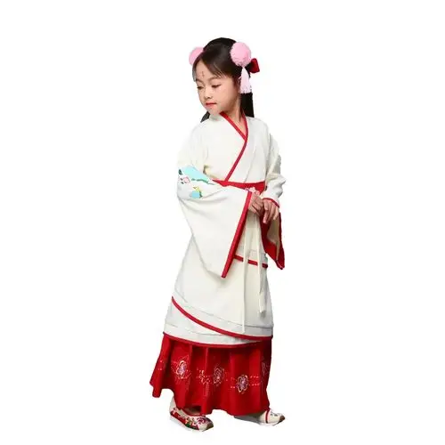 新春精品女童正规两绕曲裾襦裙汉小孩传统国学儿童演出服