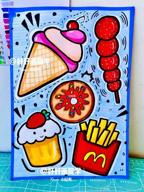 适合4-6岁小朋友的创意画!引导幼儿说一说自己最喜欢吃的食物是什么!