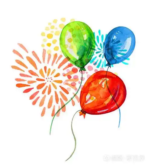 手绘水彩插画与彩色风格化烟花