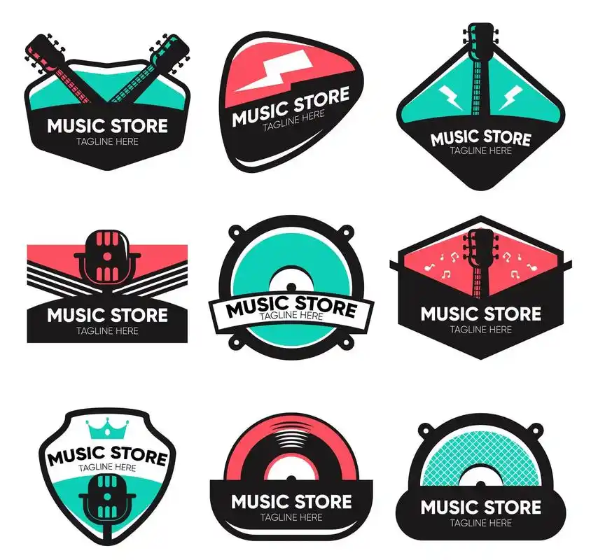 吉他乐器徽章logo标志简约设计.#logo设计 #品牌vi - 抖音