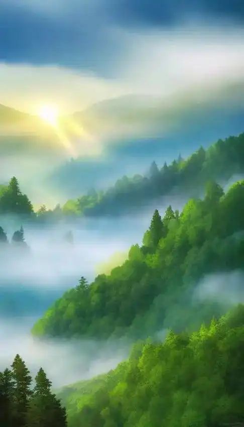 阳光下的深山老林风景图片送给你#闪闪壁纸ai绘制 #抖音图文 - 抖音