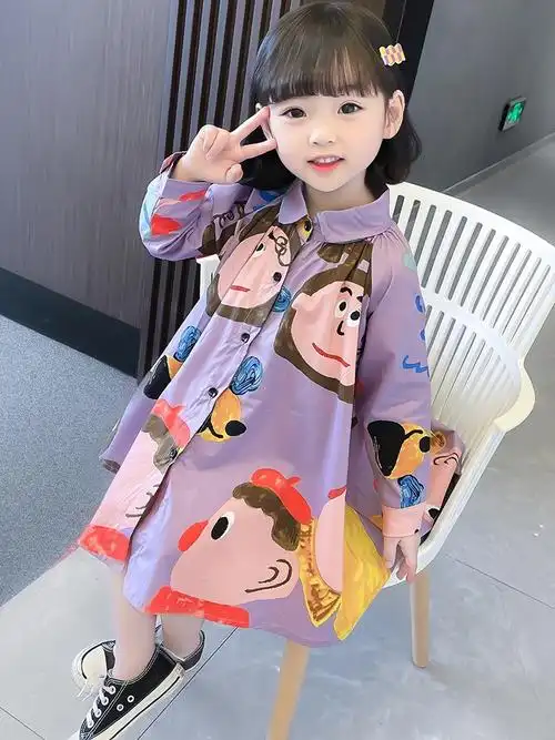 女童连衣裙春秋装新款洋气韩版女宝宝长袖衬衫裙小童春装公主裙子
