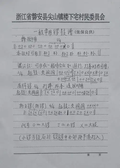 一般常用锣鼓谱