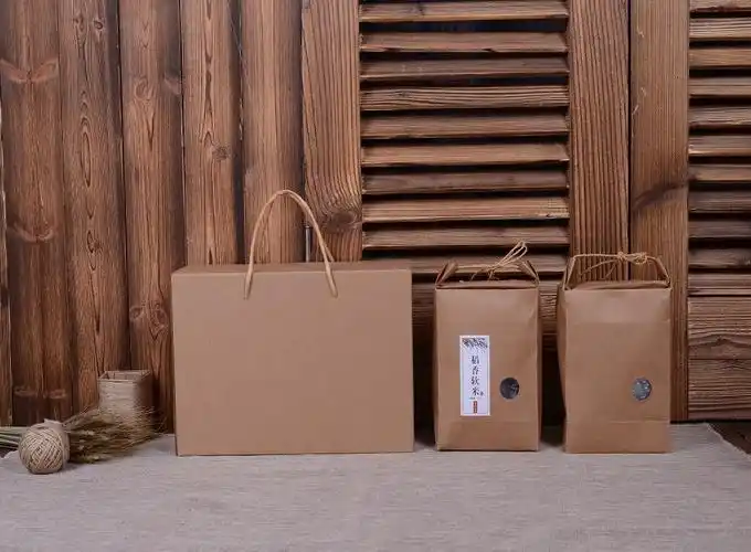 厂家直销高档现货牛皮纸5kg大米礼品盒套装五谷杂粮包装袋子通用