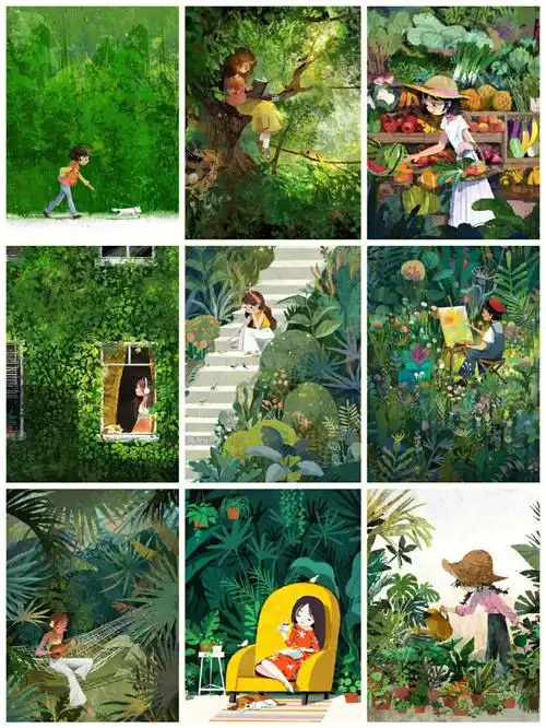 插画分享一组超治愈的绿色主题儿童插画