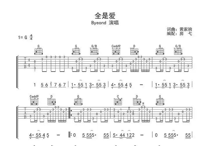 全是爱吉他谱_beyondg调指弹_房弋up - 吉他世界