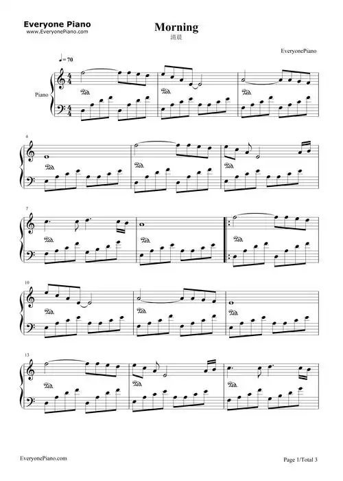 清晨-morning-班得瑞五线谱预览1-钢琴谱文件(五线谱,双手简谱,数字谱