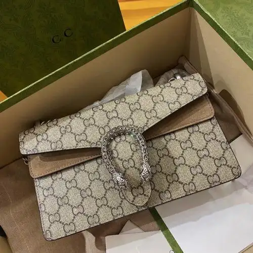 新款酷奇dionysus酒神宝虎头扣珍珠g家帆布老花链条单肩包斜挎包