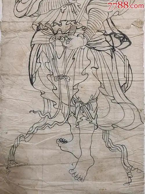 清代大幅白描金刚神像