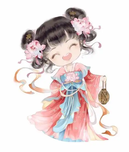 袅娜少女羞,岁月无忧愁. 古风人物插画,q版 小可爱系列. 图