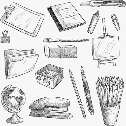 16款手绘文具用品钢笔线描图