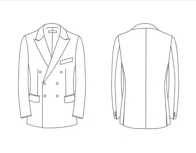 (一)款式特点此款戗领男西装廓型与二粒扣西装相似.
