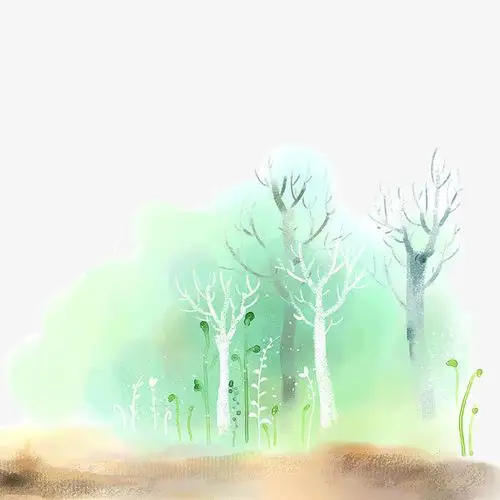 水彩手绘树林素材图