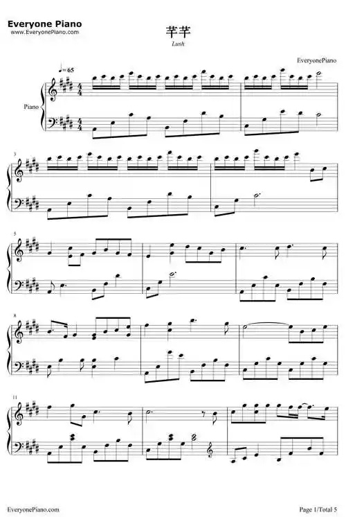 芊芊钢琴谱__回音哥-明明简谱网