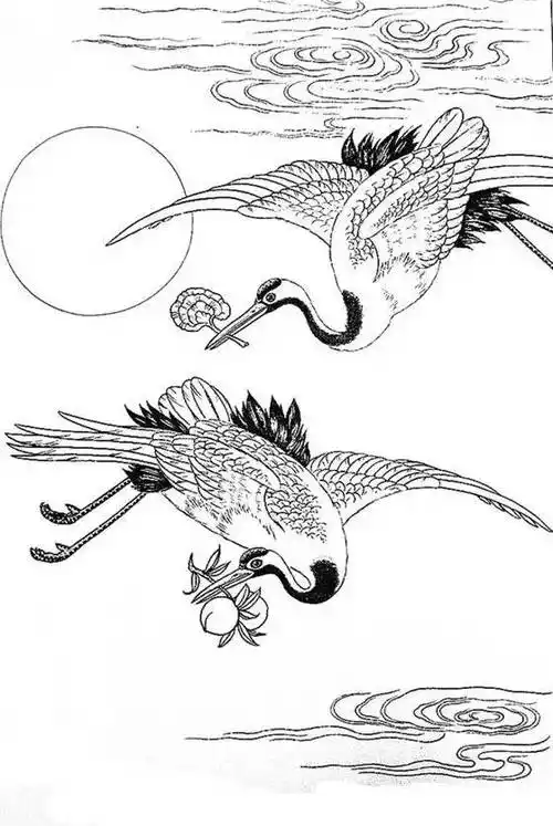 最全的白描仙鹤,喜欢拿去!