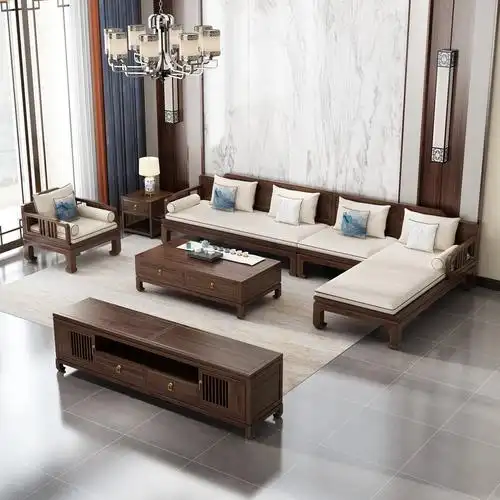 新中式实木沙发转角贵妃榻组合客厅现代简约明式别墅高端全屋家具