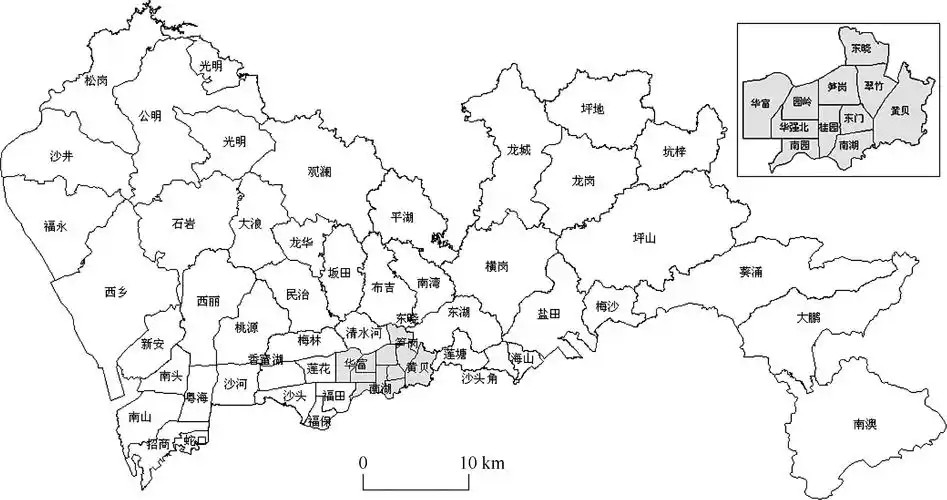 深圳市下辖福田,罗湖,南山,盐田,宝安,龙岗6个行政区和光明新区,坪山