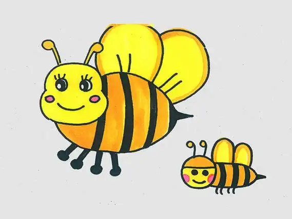 采蜜的蜜蜂简笔画画法图片步骤及填色线稿💛巧艺网