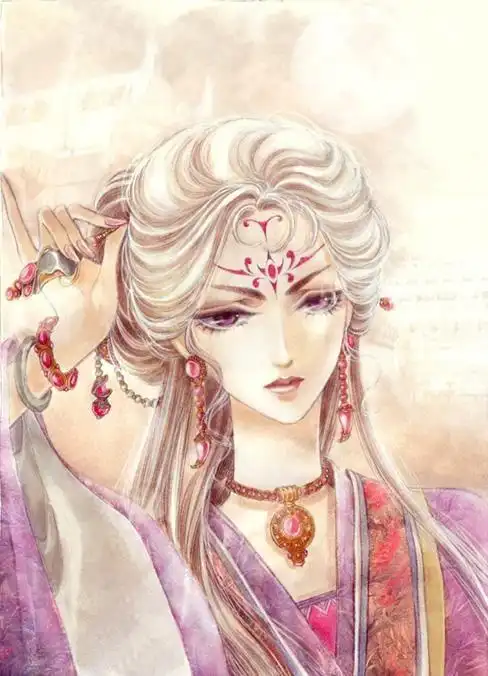 古风血眸银发女子戴半边面具 画师伊吹五月古风银发血瞳美