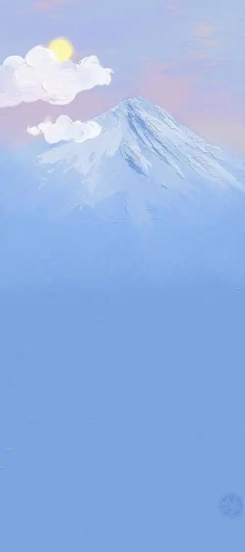 油画简约简单蓝色渐变雪山壁纸