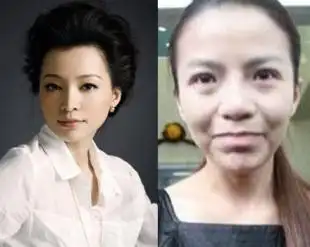 董卿素颜ol妆容对比照