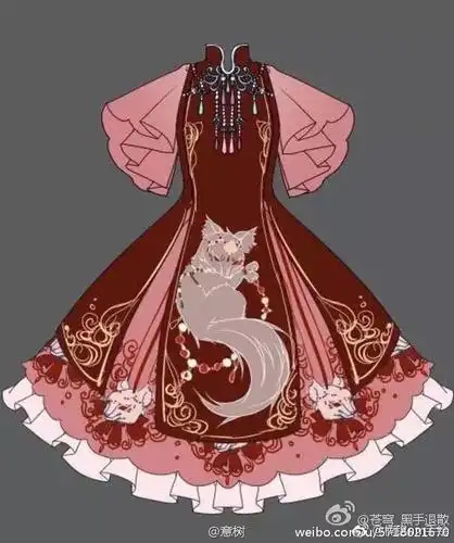 当中国风遇上洛丽塔古风裙子素材画画手绘作者:苍穹_黑手退散