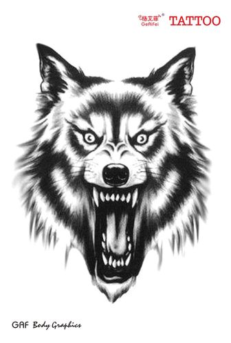 格艾菲纹身贴-灰狼头纹身贴 刺青贴纸 胸前狼头纹身 假纹身 防水