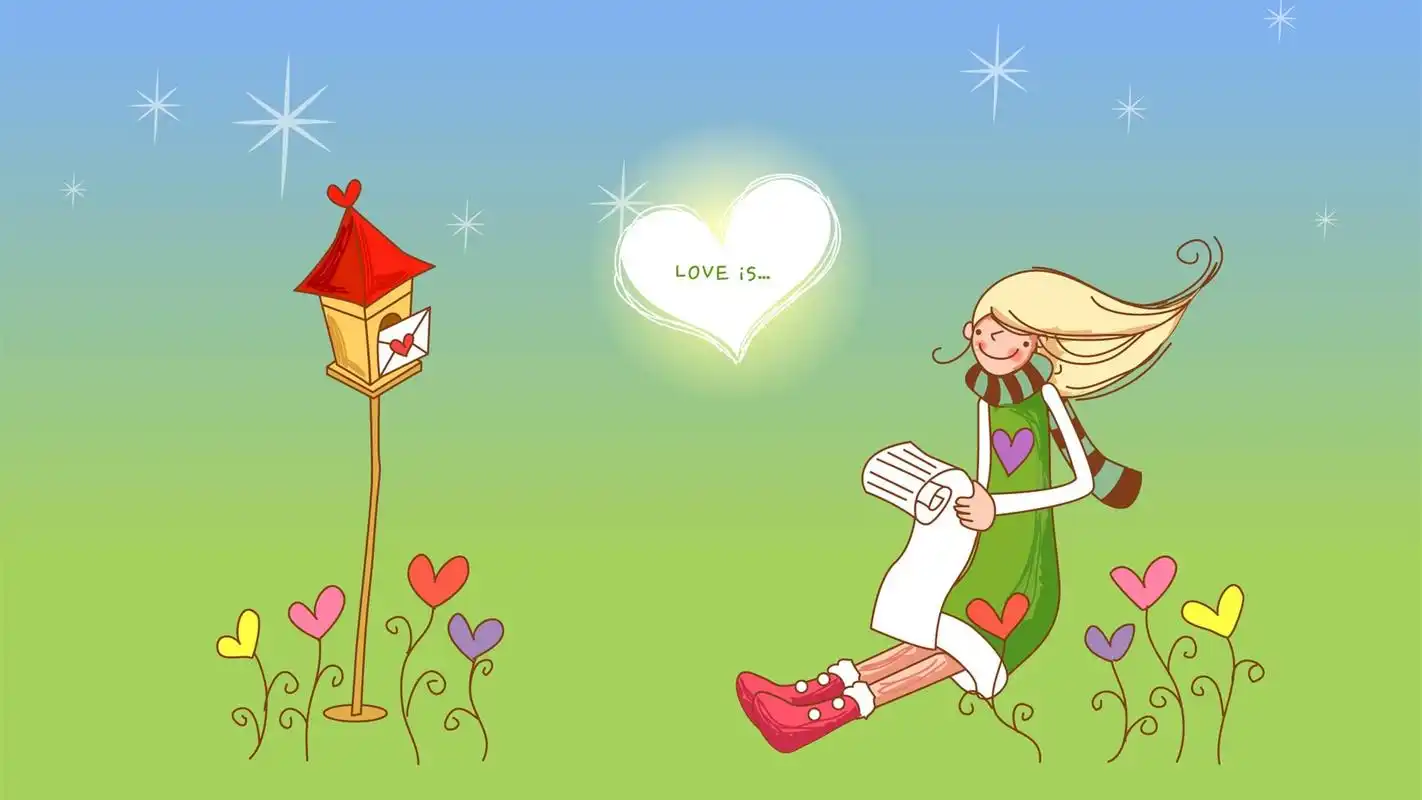 七夕情人节浪漫情侣插画高清宽屏壁纸下载高清大图预览1920x1080_节日