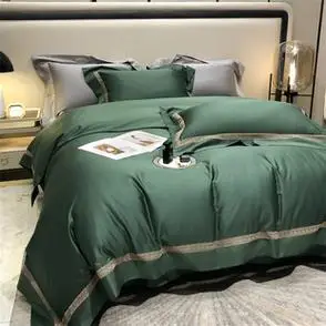 高端轻奢春夏纯棉床品四件套纯色镂空凉感被套床单套件纽扣款新品