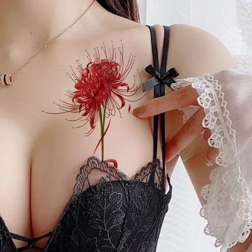 纹身贴防水持久彼岸花纹身贴可洗学生持久花臂胸前小图案锁骨贴纸