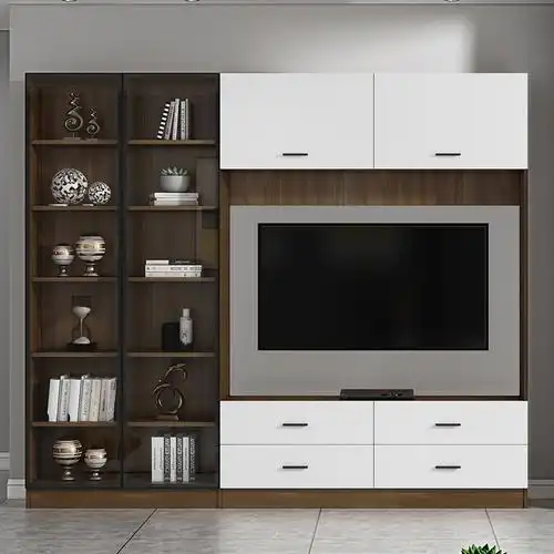 客厅欧式极简电视柜背景墙北欧书柜多功能书架一体电视柜