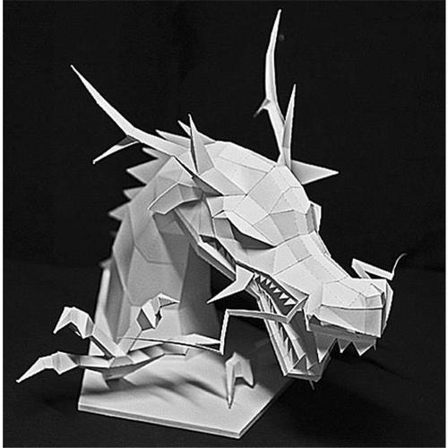 儿童手工折纸diy拼装立体3d纸质模型 纸艺术中国神龙龙头摆件制作【15